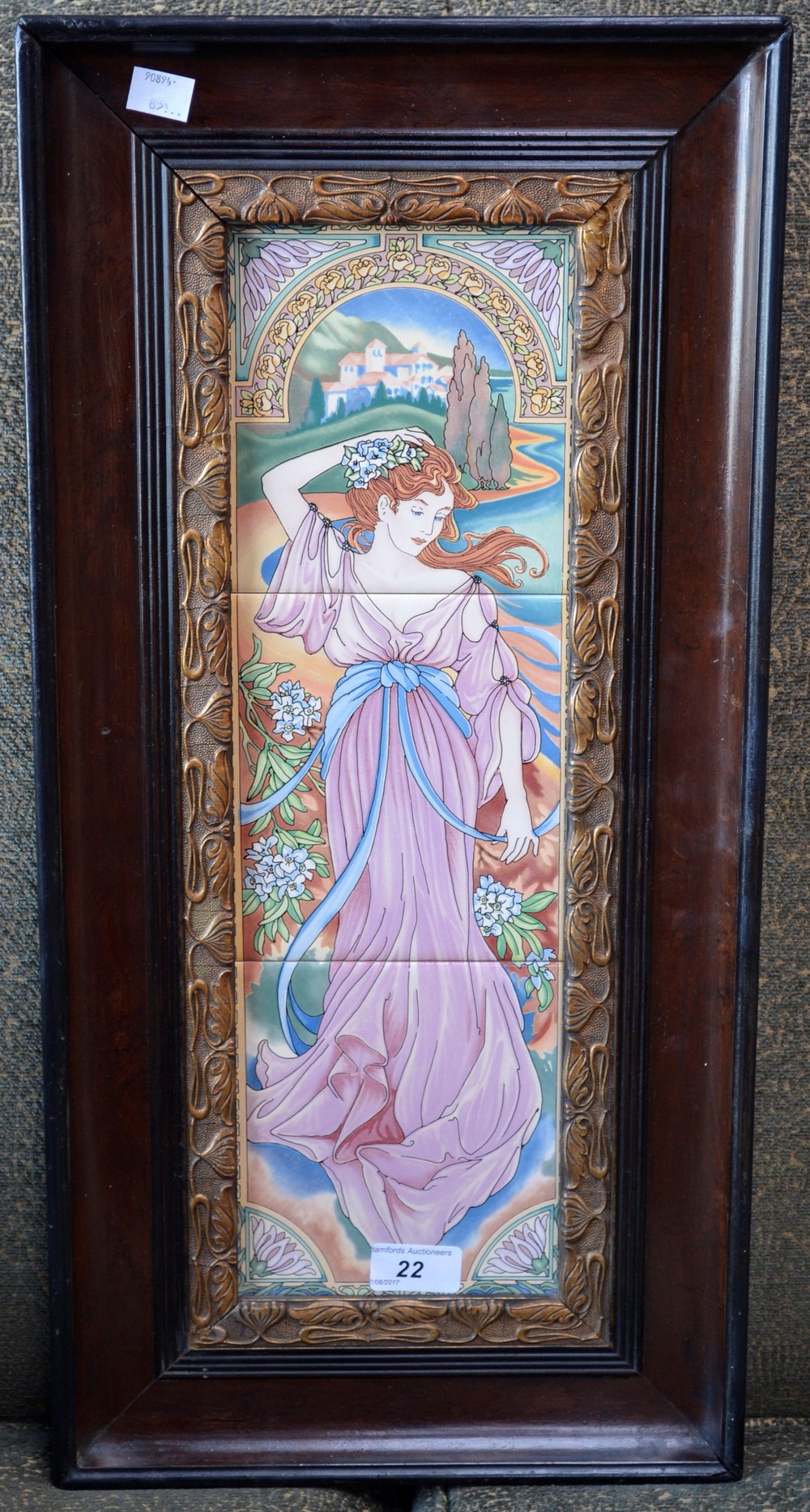 A framed set of Art Nouveau style tiles