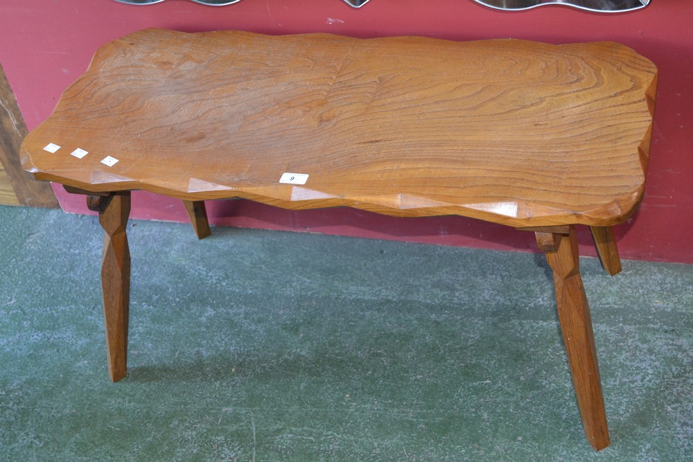 A rustic oak coffee table