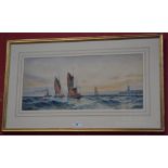 William Edwin James Dean (Royal Crown Derby Artist) Sail and Steam at Sunset signed, dated 1910,