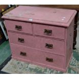 A Victorian pink painted pine chest of two short drawers over two long.