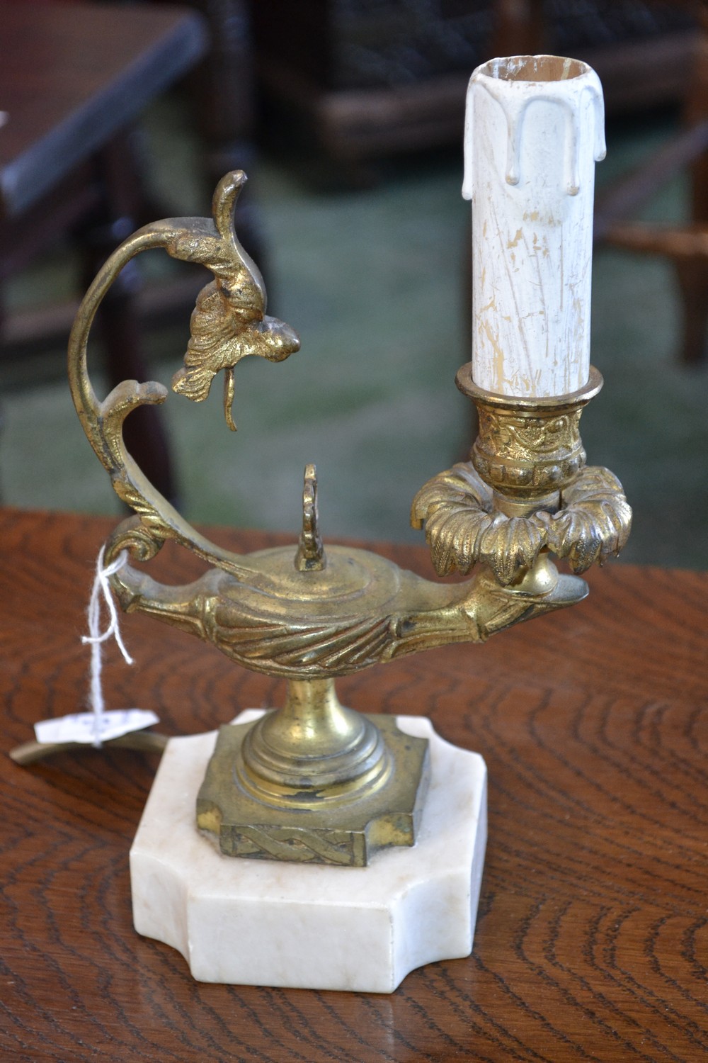 A gilt bronze dragon handled lamp,