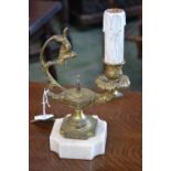A gilt bronze dragon handled lamp,