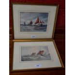 William Edwin James Dean (Royal Crown Derby Artist) Boats on a Choppy Sea signed, watercolour,