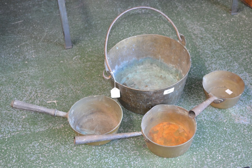 A Victorian brass jam pan;