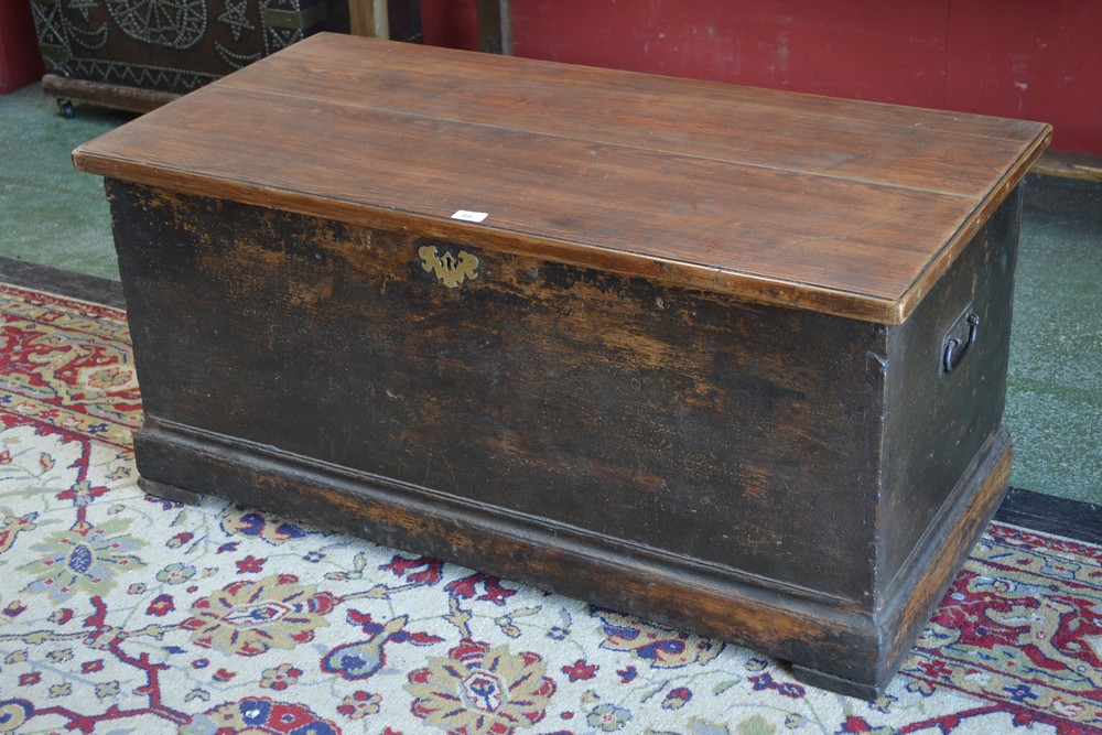 An pine blanket box, hinged cover enclosing two drawers, , 51cm high, 111cm wide, 53.