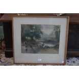 Bernard H Wiles Fly Fishing signed, watercolour, 33.