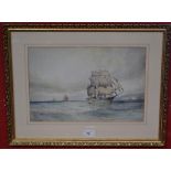 William Edwin James Dean (Royal Crown Derby Artist) Tall Masted Ships signed, dated 09, watercolour,