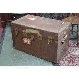 A vintage travel trunk bears Canadian Pacific label for The Empress of Canada dated 11 Jan 1952.