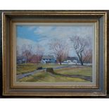Anne Harcourt (American early to mid-20th century) Suburbs in the Fall signed, oil on canvas,