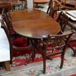 A Regency reproduction D-end extending dining table (centre leaf), canon barrel columns, sabre legs,
