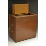 A 19th century brass mounted mahogany instrument box, fall front with flush military-type handle,