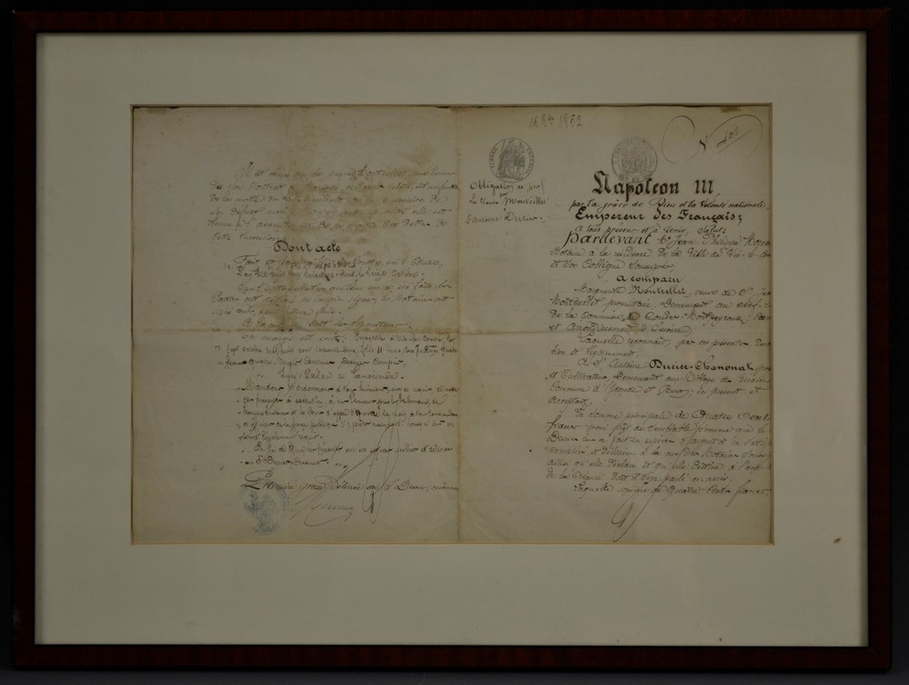 A 19th century French MS indenture, issued under the auspices of Napoleon III,