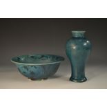 A Chinese monochrome ovoid shoulder vase, glazed in tones of turquoise, 18cm high,