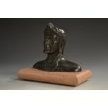 A 19th century dark patinated library desk bust, of Dante Alighieri (1265 - 1321), pink marble base,