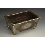 A 19th century Indian silver mounted hardwood opium tray, deep outswept gallery, drawer to base,