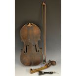 A 19th century violin, 37cm two-piece back, tam line purfling,