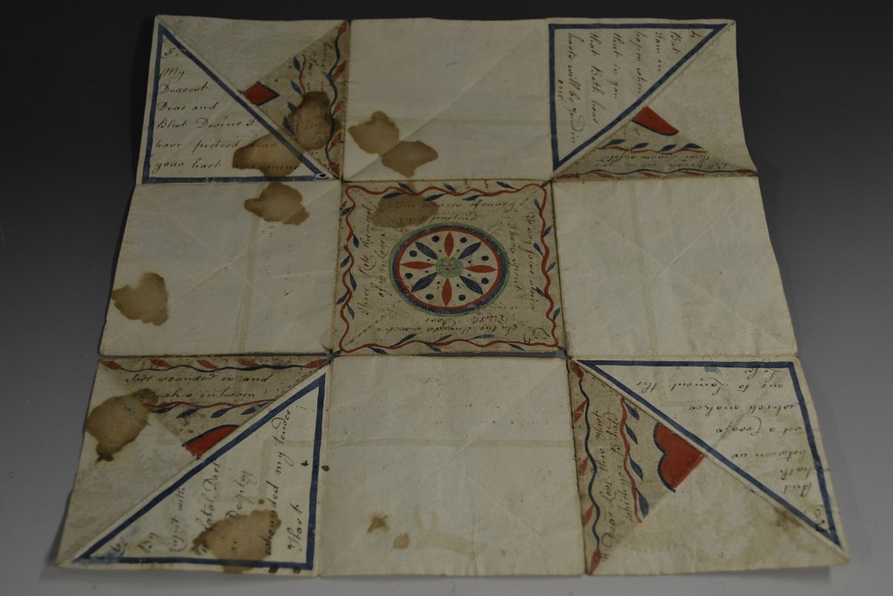 An unusual late 18th/early 19th century lady's ink MS six-fold parlour game,