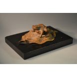 A 19th century boxwood carving, of a frog on a lily pad,