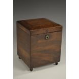 An unusual George IV mahogany square Campaign-type caddy or box,
