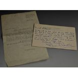 Dennis Wheatley - a hand written postcard, addressed to Mrs McPherson,