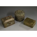 A 19th century Indian brass and bidri rounded rectangular snuff box, hinged cover,