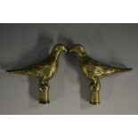 Friendly Society/Masonic Interest - a pair of 19th century brass pole heads, cast as birds,