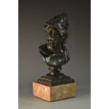 A 19th century bronzed library desk bust, Ajax, after the antique, rose marble base,