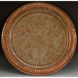A 19th century Anglo-Indian/Persian Masonic copper charger, fluted border,