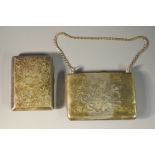A late Victorian / Edwardian silver rounded rectanguler purse, calf skin lined,