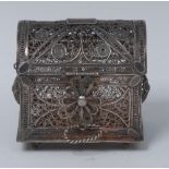 A 19th century silver filigree domed rectangular casket, probably Russian,