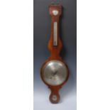 A 19th century rosewood wheel barometer, the case with swan neck pediment, 25cm silvered dial,