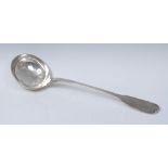 A 19th century French silver Fiddle pattern soup ladle, 36cm long, c.