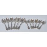 A set of six silver Fiddle pattern dessert spoons, Jonathan Hayne,