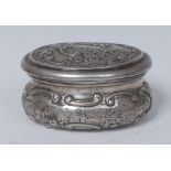 A Continental silver coloured metal oval snuff box, hinged cover,