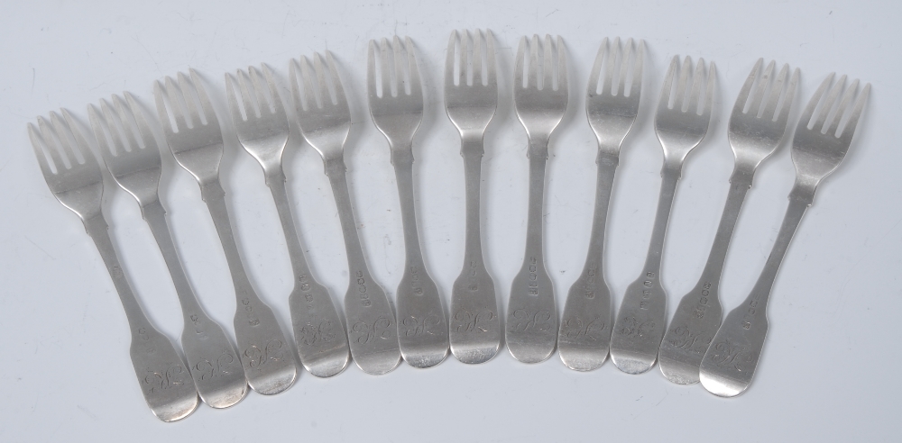 A set of twelve George/William IV provincial Fiddle pattern dessert forks,