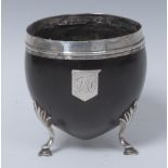 A George III Sheffield plate mounted coconut cup,