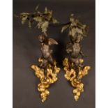 A pair of substantial Louis XV style dark patinated and gilt metal wall lights,