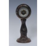 A Derbyshire Blue John pedestal aneroid desk barometer, 5cm register, turned column,
