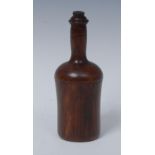 A 19th century novelty treen nutmeg grater, as a bottle, draught-turned stopper,