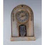 An early 20th century Continental silver-gilt and cabouchon mounted onyx mantel timepiece,