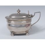 A George III silver boat shaped mustard, fluted knop finial, hinged domed cover, gadrooned border,