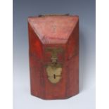 An 18th century Continental red leather knife box,