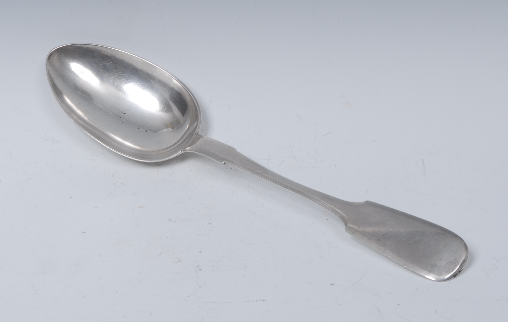 A Russian silver Fiddle pattern basting or serving spoon, 28cm long, kokoshnik mark,