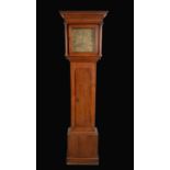 A mid-18th century oak longcase clock, 30cm square brass dial inscribed Samuel Hollyer, London,