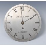 A clock movement, the 20cm silvered dial with Roman numerals, inscribed John Lamb, London,