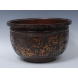 A large Chinese bronzed jardiniere or censer, in the Archaic taste, 37cm diam,