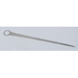 A George III silver meat skewer, ring terminal, bright-cut engraved, 33cm long, William Sumner I,