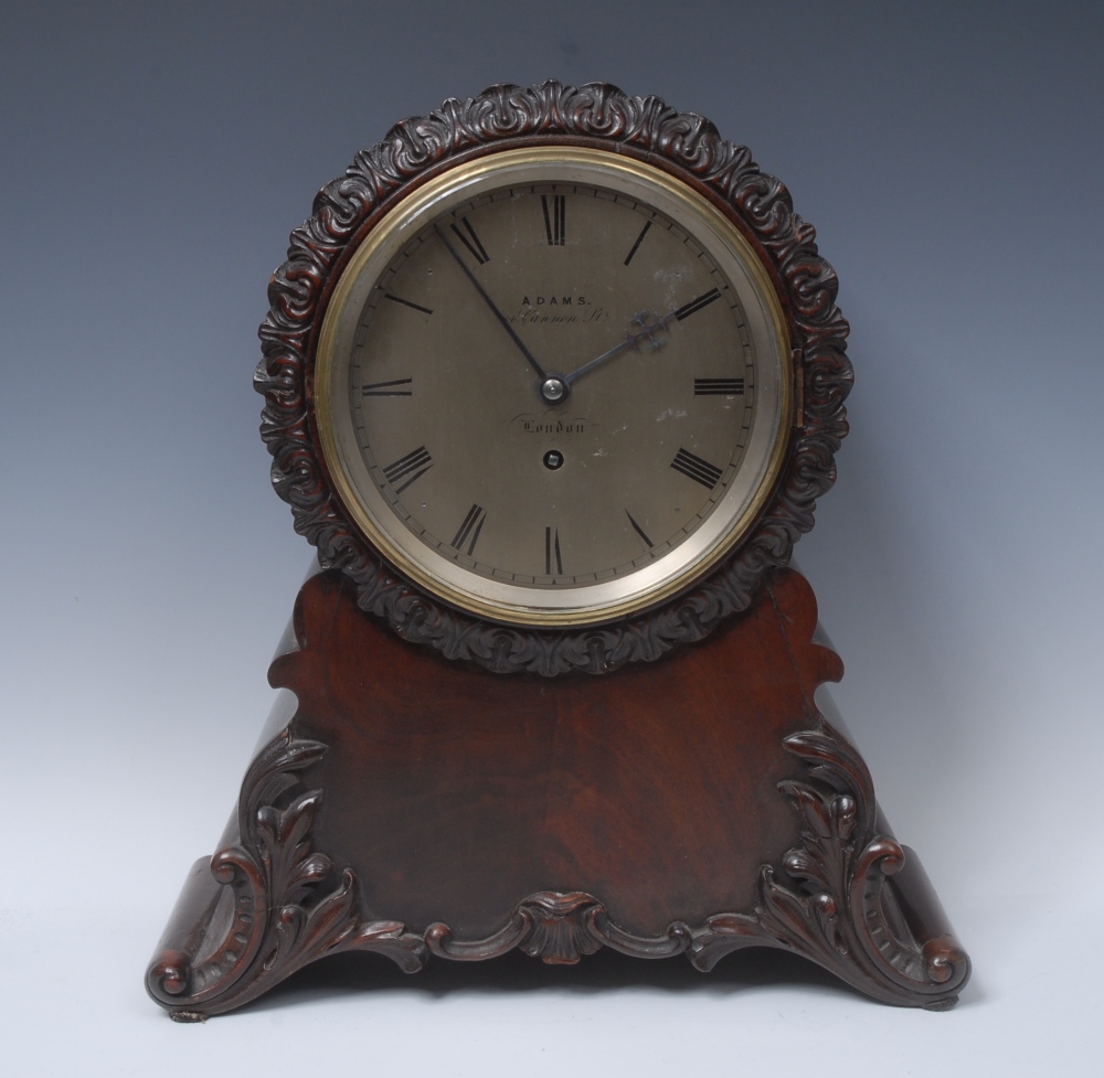 A William IV mahogany drum shaped bracket clock, 16cm circular silvered dial inscribed Adams,