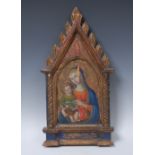 A 19th century icon, in the Gothic taste, depicting the Madonna and Child within an arch,