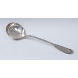 A 19th century French silver Fiddle and Thread soup ladle, 34cm long, c.